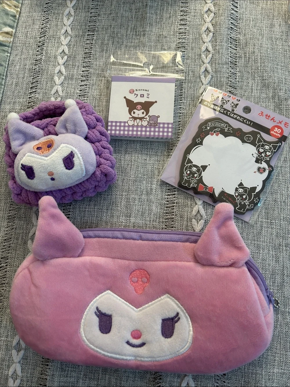Kuromi Set with Pouch, Stickies, Small Pad, and Coin Purse (bonus mini pen)